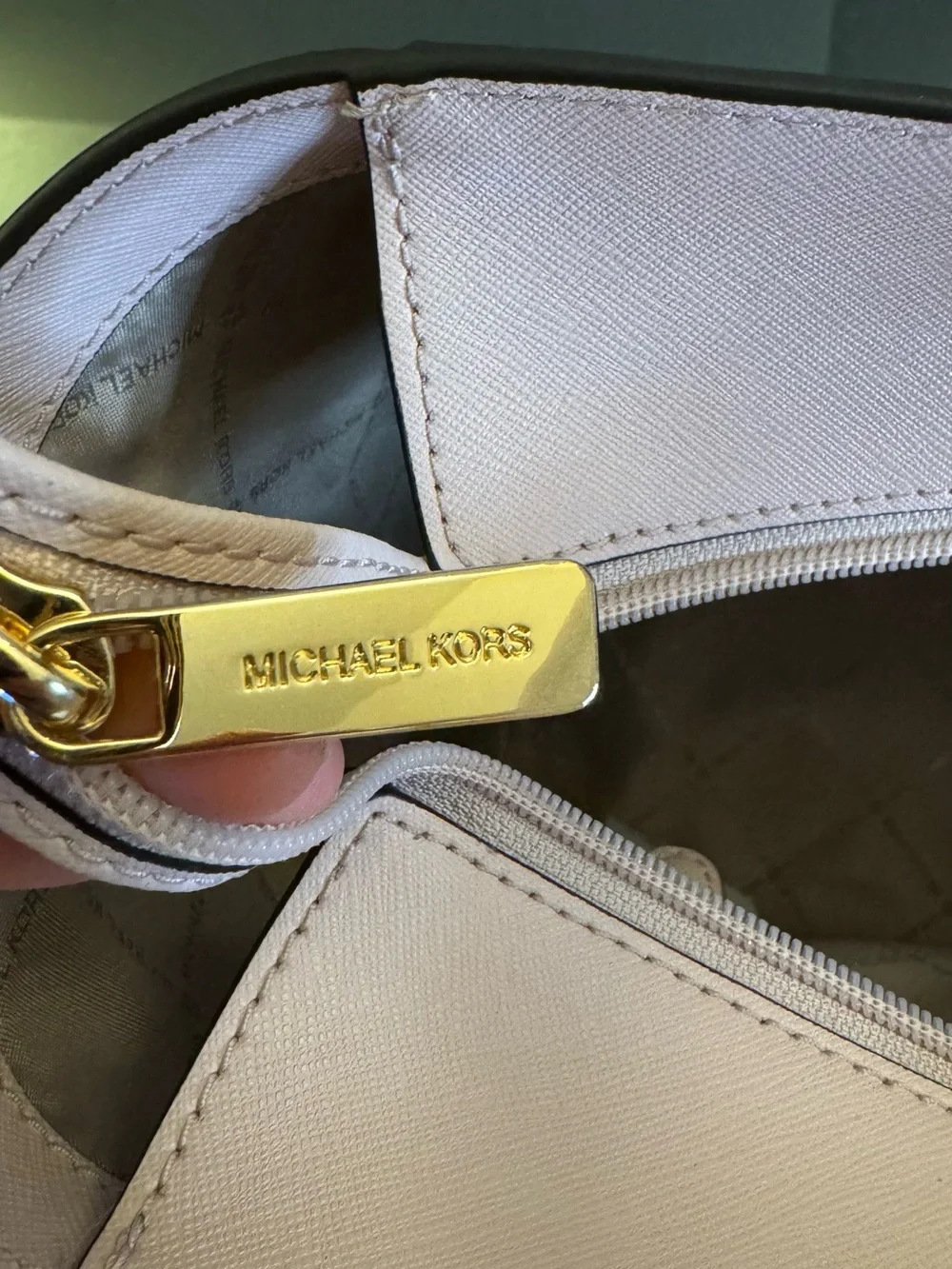 Michael Kors Cream and Brown Logo Wristlet and Clutch Set